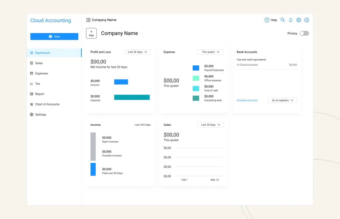Cloud Accounting platform dashboard