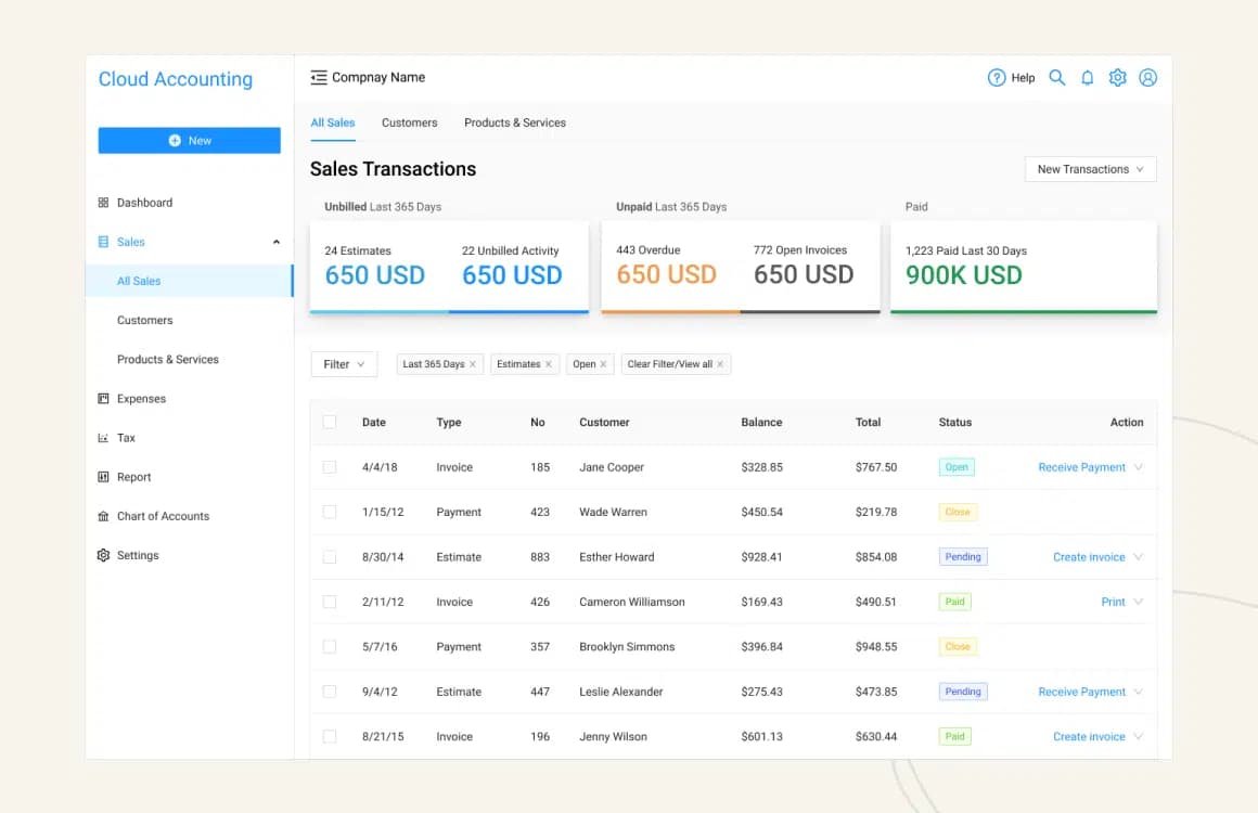 cloud accounting app user interface